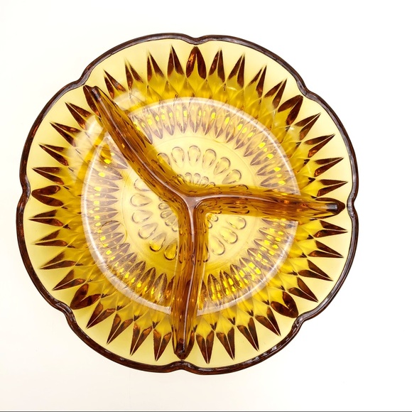 Vintage Amber Glass Three Section Relish Dish - Picture 2 of 4